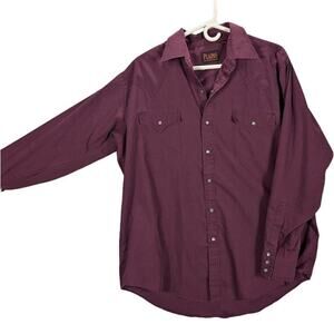 Plains Western Wear Shirt Mens Large Pearl Snap Long sleeve Maroon Rodeo Rancher